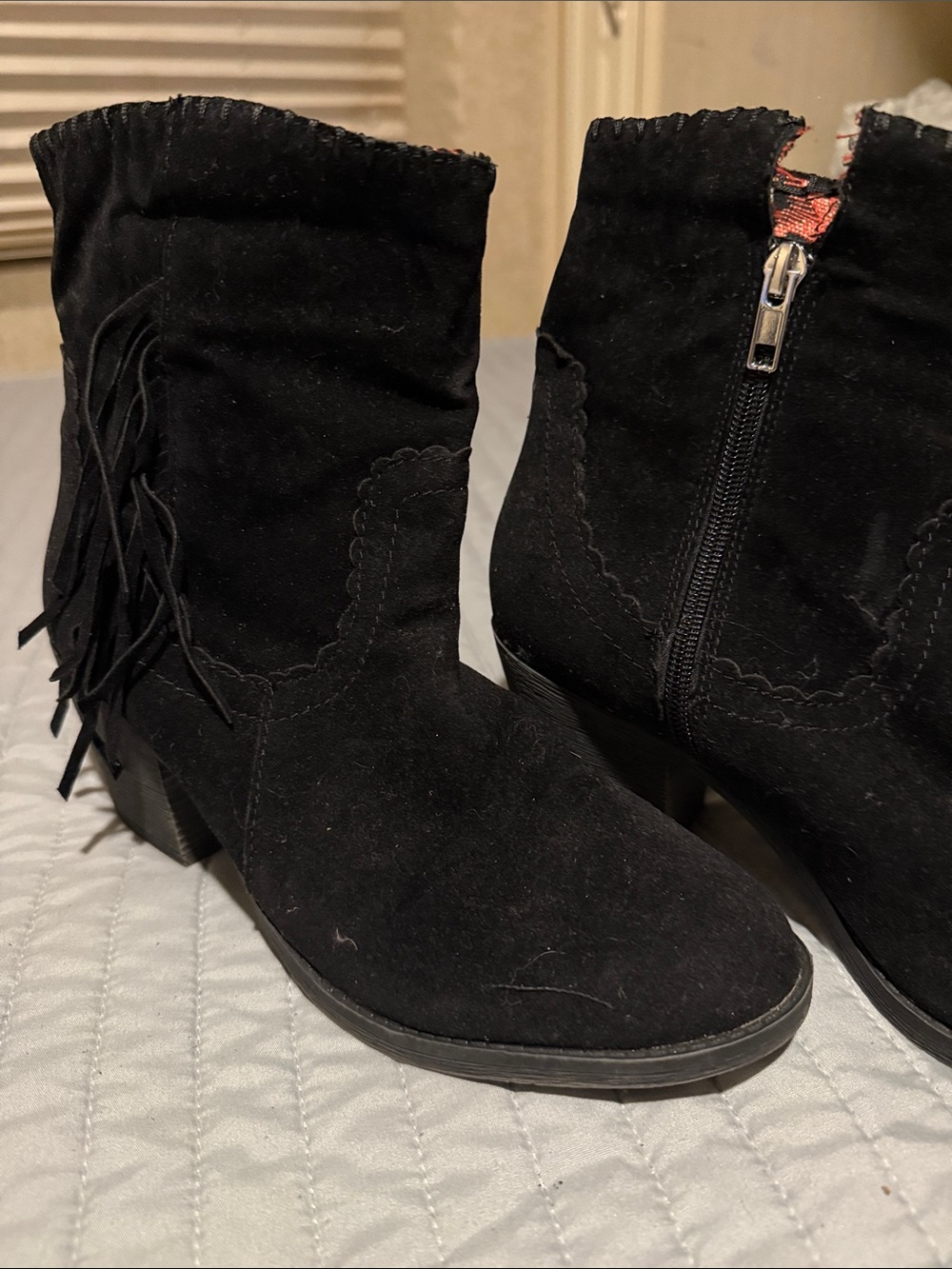 Zigi Soho Black Suede Fringe Zip Ankle Booties